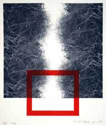 Shrubbery with red square